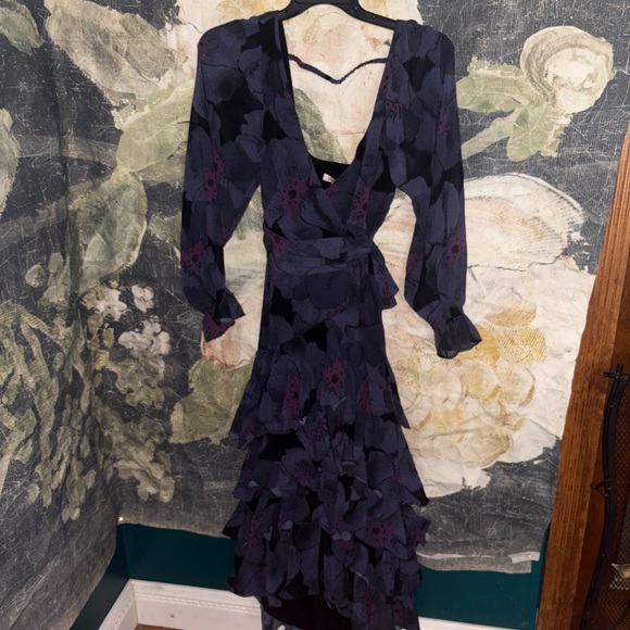 Hutch Anthro Long Sleeve Wrap Blue and Purple Dress